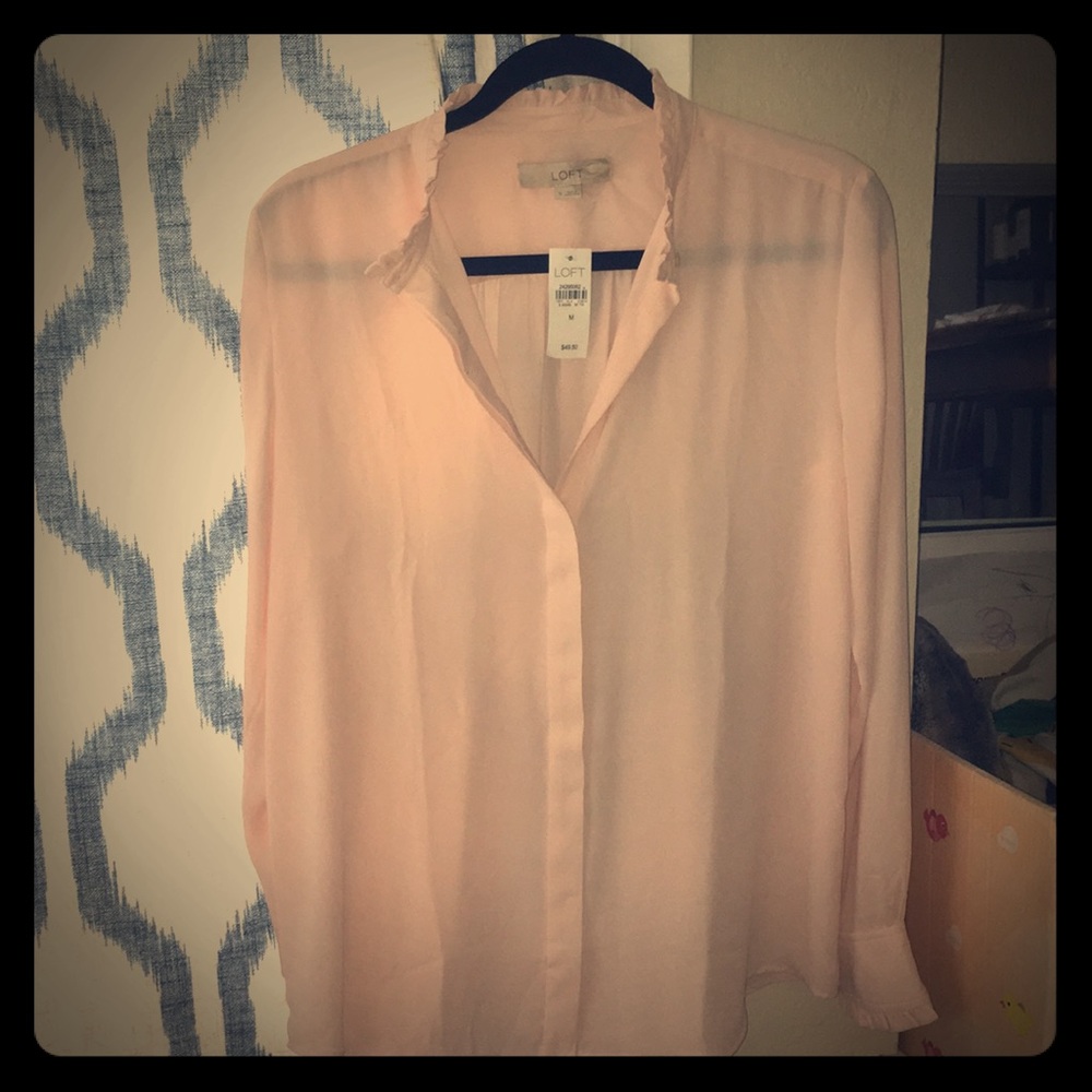 LOFT ruffle collar pink blouse button down NWT